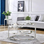 Table basse ronde en verre argenté, plateau rotatif à 360° à 3 niveaux, pour 1 à 2 personnes