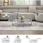 Table basse ronde en verre argenté, plateau rotatif à 360° à 3 niveaux, pour 1 à 2 personnes