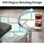 Table basse ronde en verre argenté, plateau rotatif à 360° à 3 niveaux, pour 1 à 2 personnes