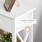 Table d'appoint blanche en X avec tiroir et étagère ouverte, une pièce
