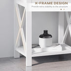 Table d'appoint blanche en X avec tiroir et étagère ouverte, une pièce