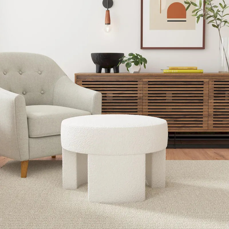 Pouf carré en velours mocha et bouclette crème, 1 place