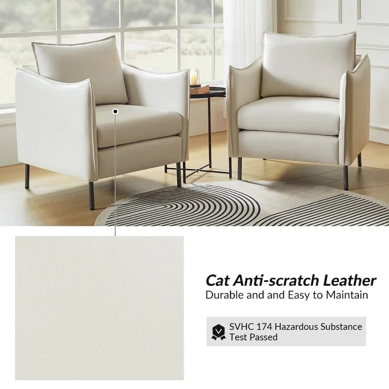Fauteuil d'appoint en tissu anti-rayures, style moderne, lot de 2