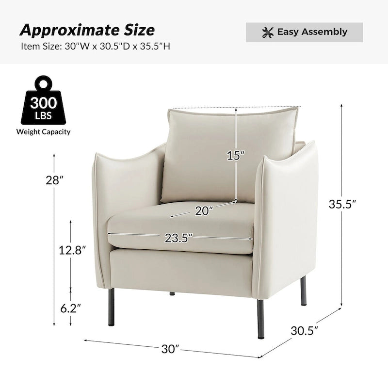 Fauteuil d'appoint en tissu anti-rayures, style moderne, lot de 2