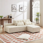 Canapé sectionnel convertible 3-en-1 en velours côtelé beige, symétrique, 3+ places