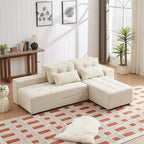 Canapé sectionnel convertible 3-en-1 en velours côtelé beige, symétrique, 3+ places