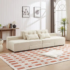 Canapé sectionnel convertible 3-en-1 en velours côtelé beige, symétrique, 3+ places