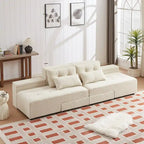 Canapé sectionnel convertible 3-en-1 en velours côtelé beige, symétrique, 3+ places
