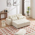 Canapé sectionnel convertible 3-en-1 en velours côtelé beige, symétrique, 3+ places