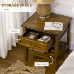 Table d'appoint vintage argentée/marron avec tiroir et étagère ouverte, utilisation individuelle