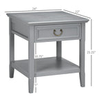 Table d'appoint vintage argentée/marron avec tiroir et étagère ouverte, utilisation individuelle