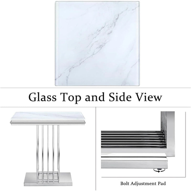 Table d'appoint en verre argenté, plateau carré en verre trempé, usage individuel