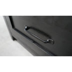 Meuble TV industriel noir avec 2 tiroirs et 4 étagères ouvertes, simple