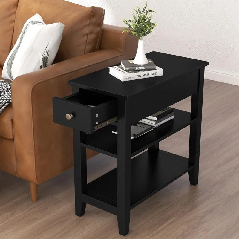 Table d'appoint étroite avec tiroir et étagère – Noir / Blanc / Gris / Expresso, Simple
