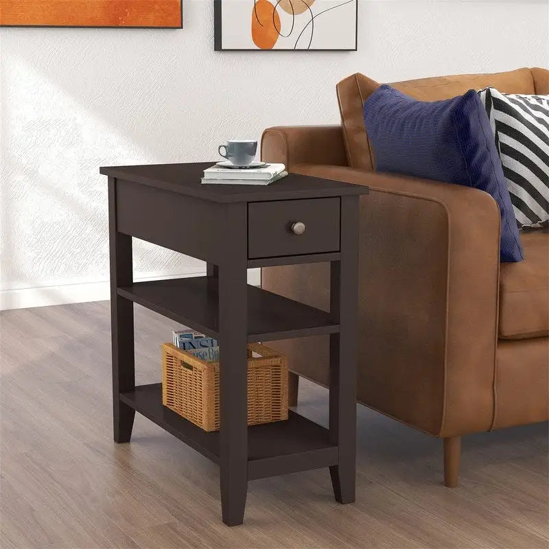Table d'appoint étroite avec tiroir et étagère – Noir / Blanc / Gris / Expresso, Simple