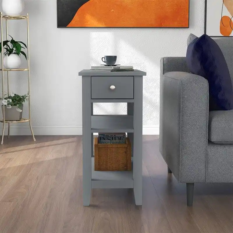 Table d'appoint étroite avec tiroir et étagère – Noir / Blanc / Gris / Expresso, Simple