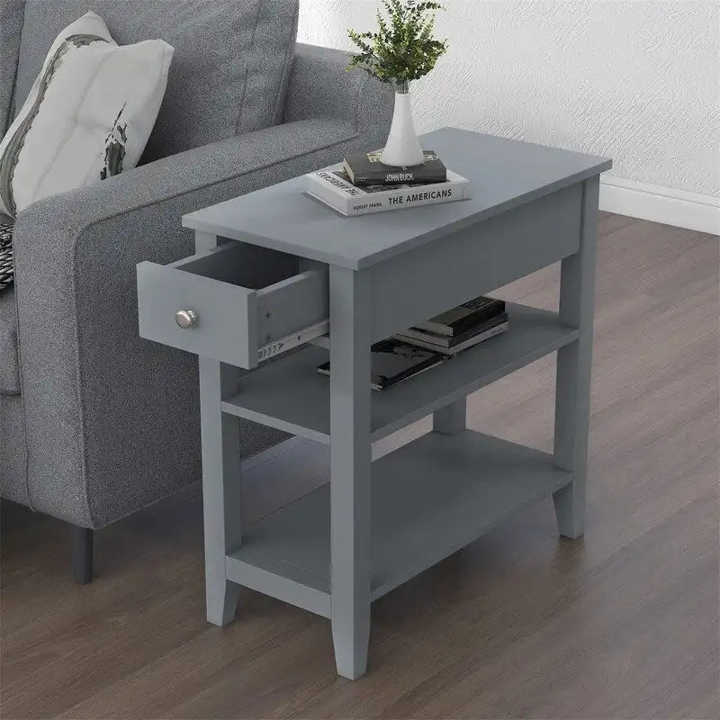 Table d'appoint étroite avec tiroir et étagère – Noir / Blanc / Gris / Expresso, Simple