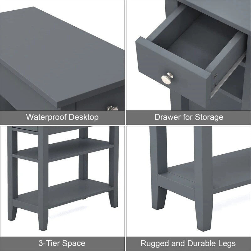 Table d'appoint étroite avec tiroir et étagère – Noir / Blanc / Gris / Expresso, Simple