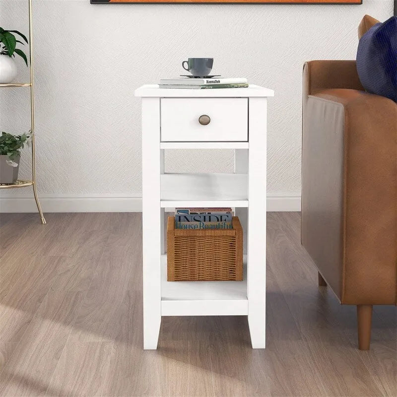 Table d'appoint étroite avec tiroir et étagère – Noir / Blanc / Gris / Expresso, Simple