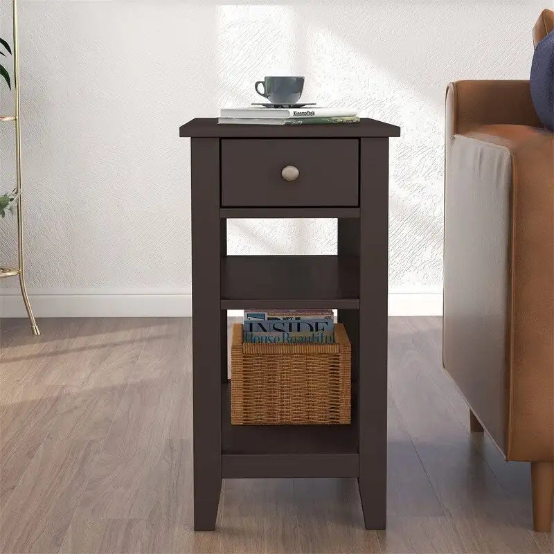 Table d'appoint étroite avec tiroir et étagère – Noir / Blanc / Gris / Expresso, Simple