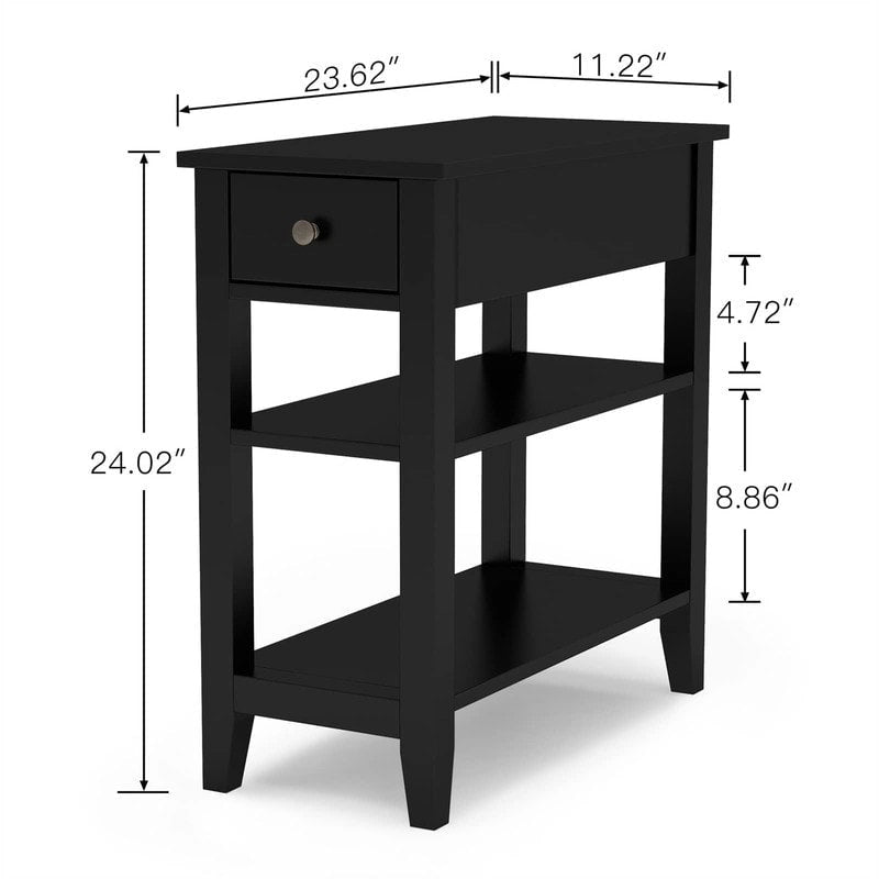 Table d'appoint étroite avec tiroir et étagère – Noir / Blanc / Gris / Expresso, Simple