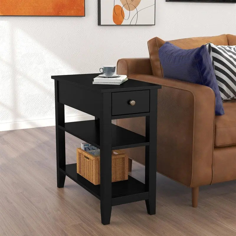 Table d'appoint étroite avec tiroir et étagère – Noir / Blanc / Gris / Expresso, Simple