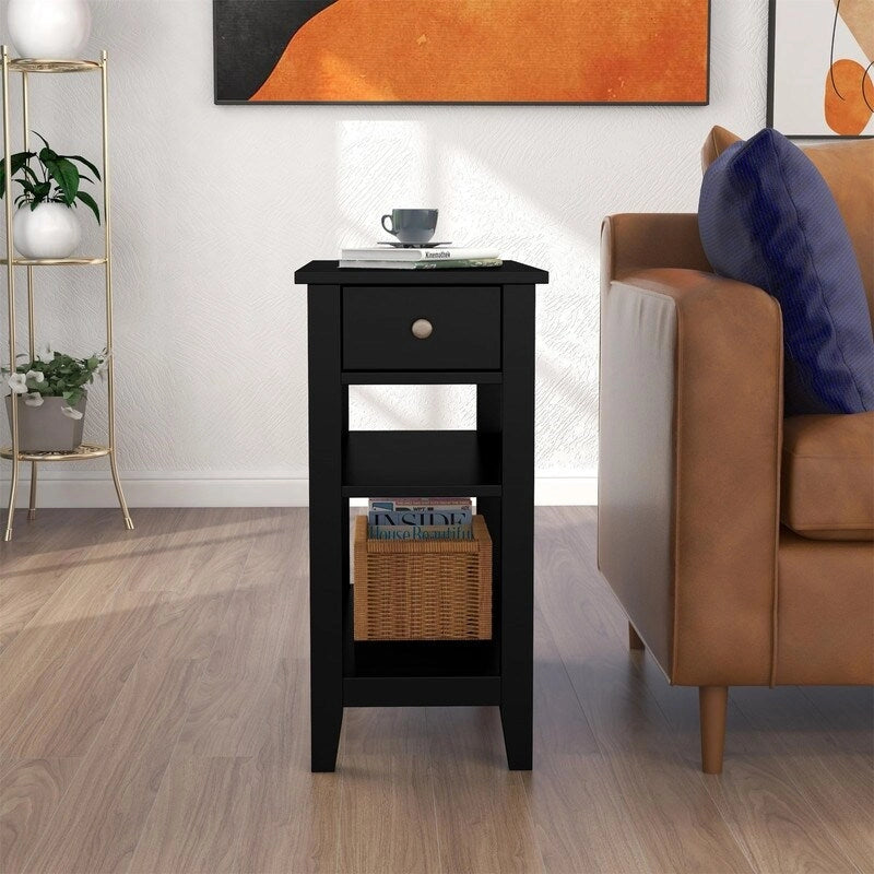 Table d'appoint étroite avec tiroir et étagère – Noir / Blanc / Gris / Expresso, Simple