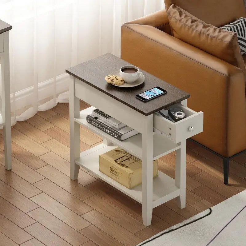 Table d'appoint étroite avec tiroir et étagère – Noir / Blanc / Gris / Expresso, Simple