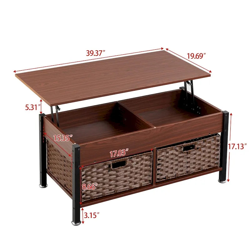 Table basse marron relevable avec rangement caché, 1 personne