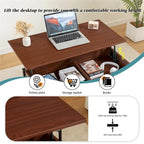 Table basse marron relevable avec rangement caché, 1 personne