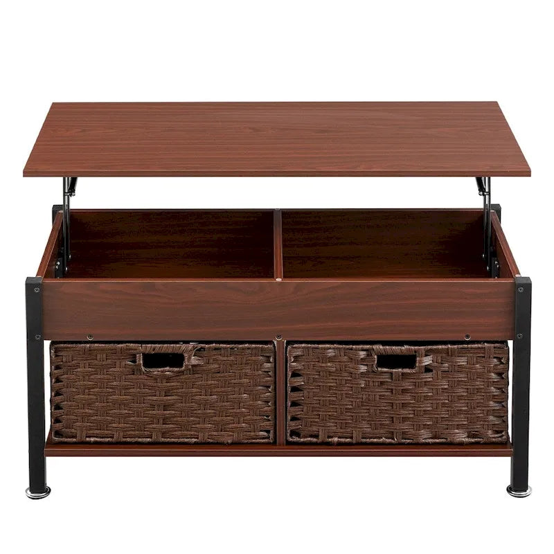 Table basse marron relevable avec rangement caché, 1 personne