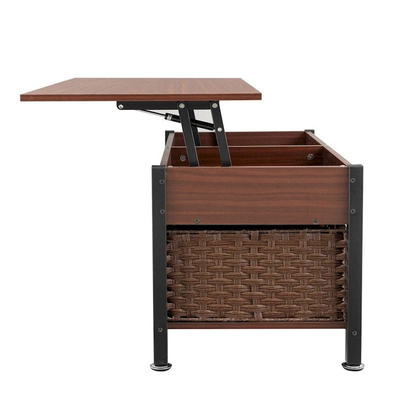 Table basse marron relevable avec rangement caché, 1 personne
