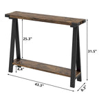 Console 2 niveaux marron et gris avec étagère de rangement, pieds en V, assemblage par 1 personne