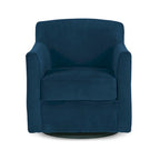 Fauteuil d'appoint pivotant en velours bleu, une place, accoudoirs incurvés, base en bois noir