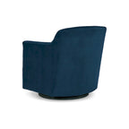 Fauteuil d'appoint pivotant en velours bleu, une place, accoudoirs incurvés, base en bois noir