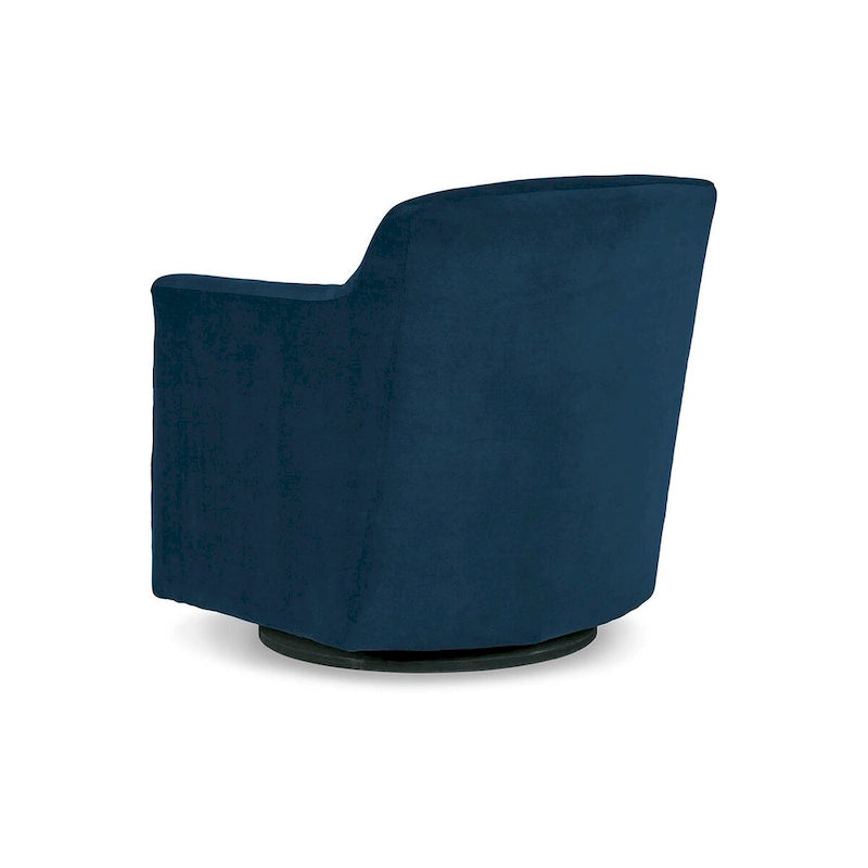 Fauteuil d'appoint pivotant en velours bleu, une place, accoudoirs incurvés, base en bois noir