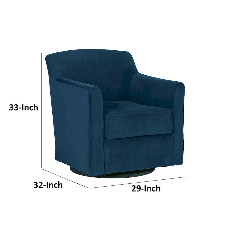 Fauteuil d'appoint pivotant en velours bleu, une place, accoudoirs incurvés, base en bois noir
