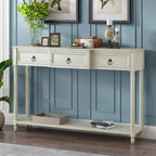 Console avec 3 tiroirs et étagère inférieure, coloris Espresso / Bleu marine vieilli / Beige / Blanc cassé, montage par 1 personne