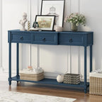 Console avec 3 tiroirs et étagère inférieure, coloris Espresso / Bleu marine vieilli / Beige / Blanc cassé, montage par 1 personne