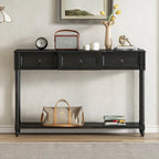 Console avec 3 tiroirs et étagère inférieure, coloris Espresso / Bleu marine vieilli / Beige / Blanc cassé, montage par 1 personne