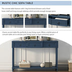 Console avec 3 tiroirs et étagère inférieure, coloris Espresso / Bleu marine vieilli / Beige / Blanc cassé, montage par 1 personne