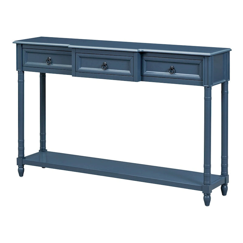 Console avec 3 tiroirs et étagère inférieure, coloris Espresso / Bleu marine vieilli / Beige / Blanc cassé, montage par 1 personne