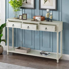 Console avec 3 tiroirs et étagère inférieure, coloris Espresso / Bleu marine vieilli / Beige / Blanc cassé, montage par 1 personne