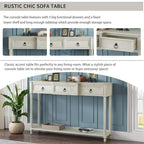 Console avec 3 tiroirs et étagère inférieure, coloris Espresso / Bleu marine vieilli / Beige / Blanc cassé, montage par 1 personne