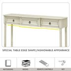 Console avec 3 tiroirs et étagère inférieure, coloris Espresso / Bleu marine vieilli / Beige / Blanc cassé, montage par 1 personne