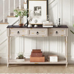 Console avec 3 tiroirs et étagère inférieure, coloris Espresso / Bleu marine vieilli / Beige / Blanc cassé, montage par 1 personne