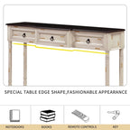 Console avec 3 tiroirs et étagère inférieure, coloris Espresso / Bleu marine vieilli / Beige / Blanc cassé, montage par 1 personne