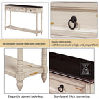Console avec 3 tiroirs et étagère inférieure, coloris Espresso / Bleu marine vieilli / Beige / Blanc cassé, montage par 1 personne