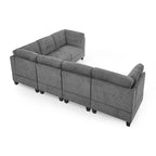 Canapé modulable en chenille grise, 6 places en L, réversible