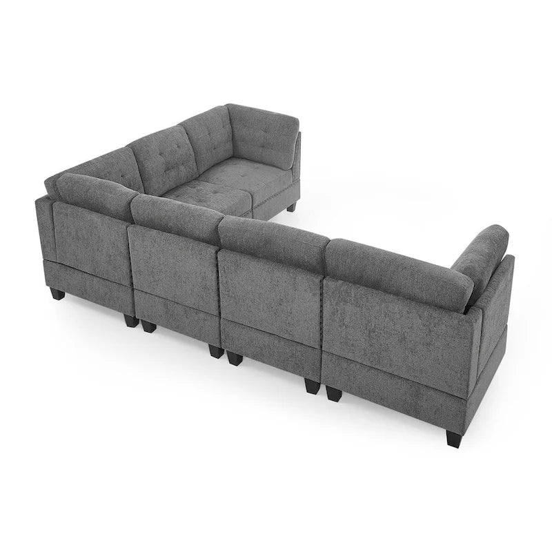 Canapé modulable en chenille grise, 6 places en L, réversible